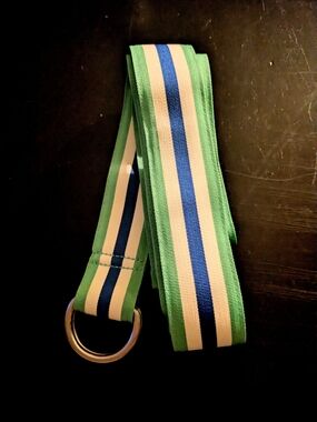 Vineyard Vines Striped Green And Blue Fabric Belt with D-Ring